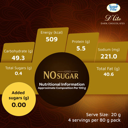 Sugar Free D'lite Dark Chocolate | Hazlenut & Almonds Dark Chocolate Bar | Pack Of 1 (80 Gram) | No Added Sugar | Keto Friendly & Vegan | Gluten Free | Guilt Free Extreme Delight With 50% Cocoa