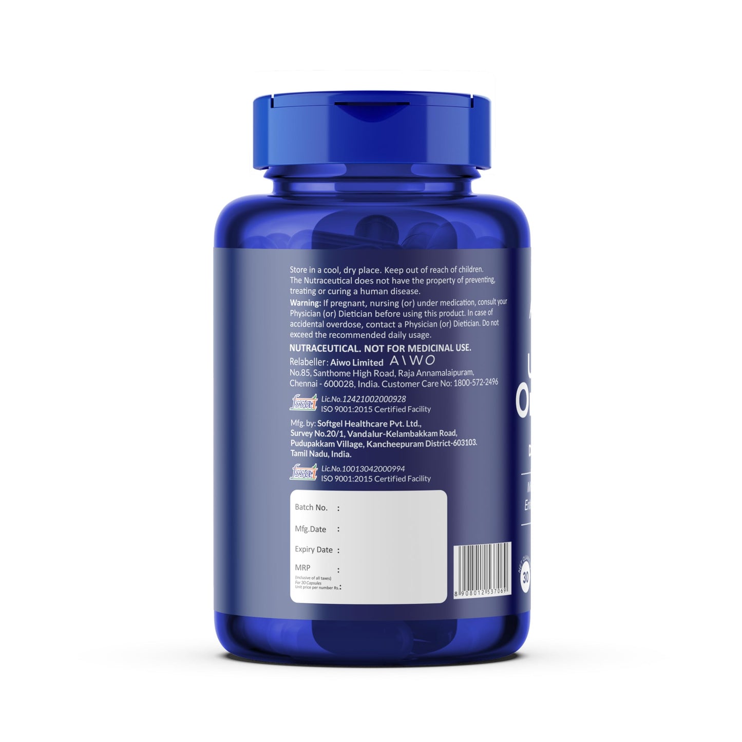 AIWO Ultimate Omega 3 Fish Oil Capsules for Men & Women, Double Strength 1000 mg with 360 mg EPA & 240 mg DHA, Burp-Free Formula, Supports Heart, Brain & Joint Health