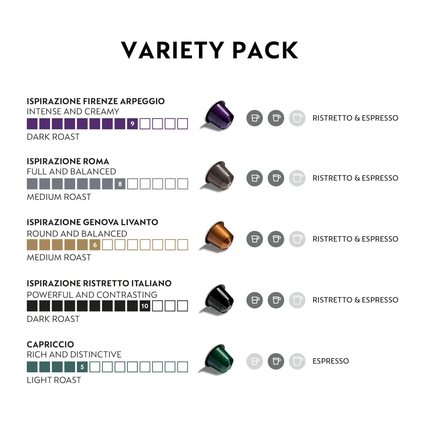 Nespresso Variety Pack Capsules, 50 Count, Box, 260 grams