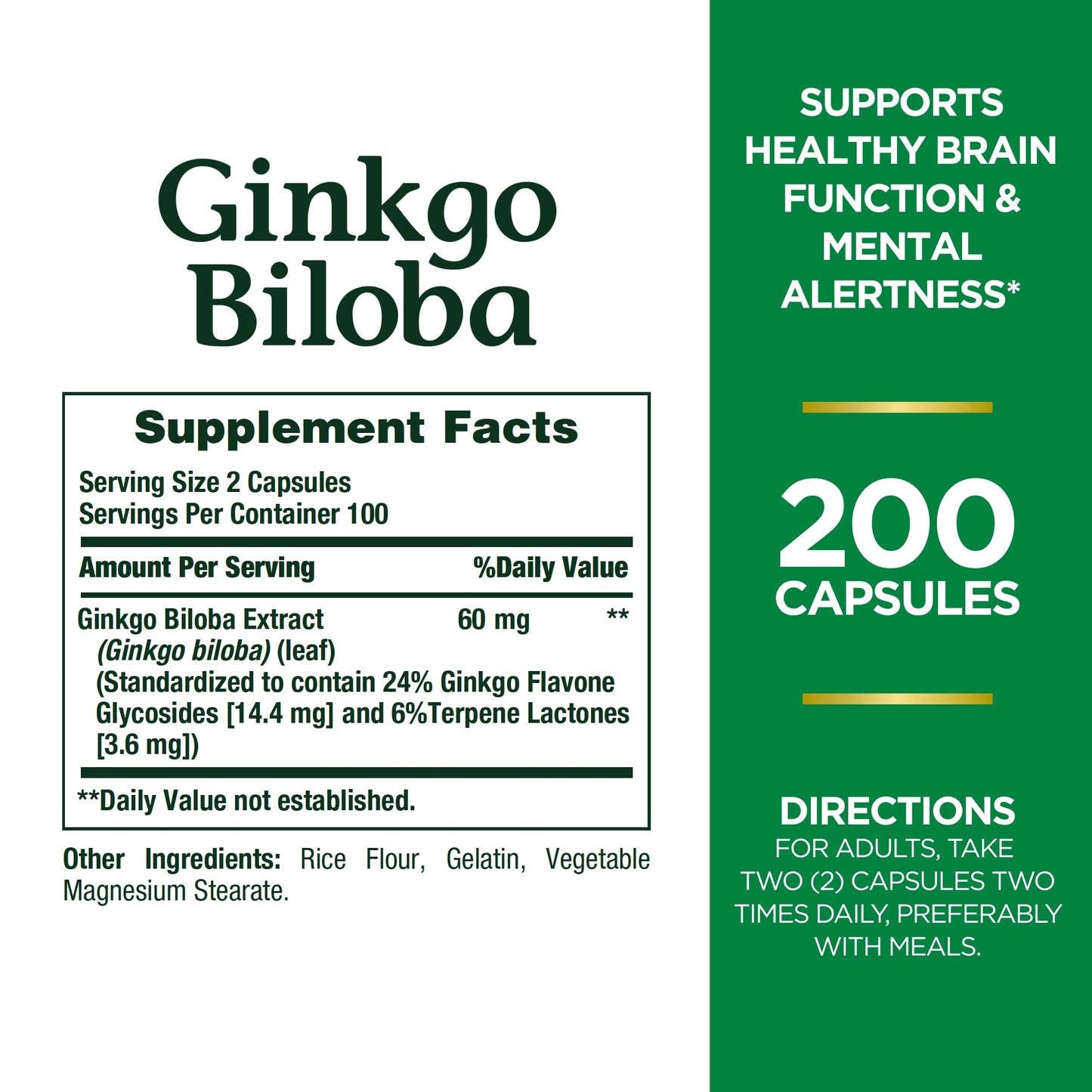 Nature's Bounty, Ginkgo Biloba, 60 mg, 200 Capsules- image 6