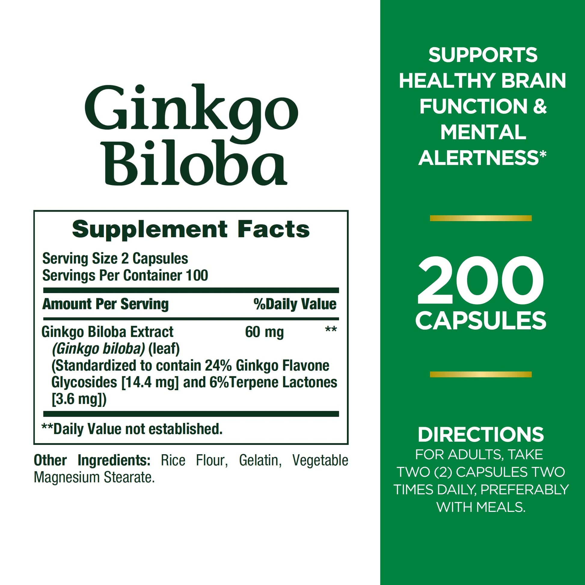 Nature's Bounty, Ginkgo Biloba, 60 mg, 200 Capsules- image 6