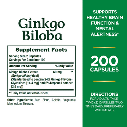 Nature's Bounty, Ginkgo Biloba, 60 mg, 200 Capsules- image 6