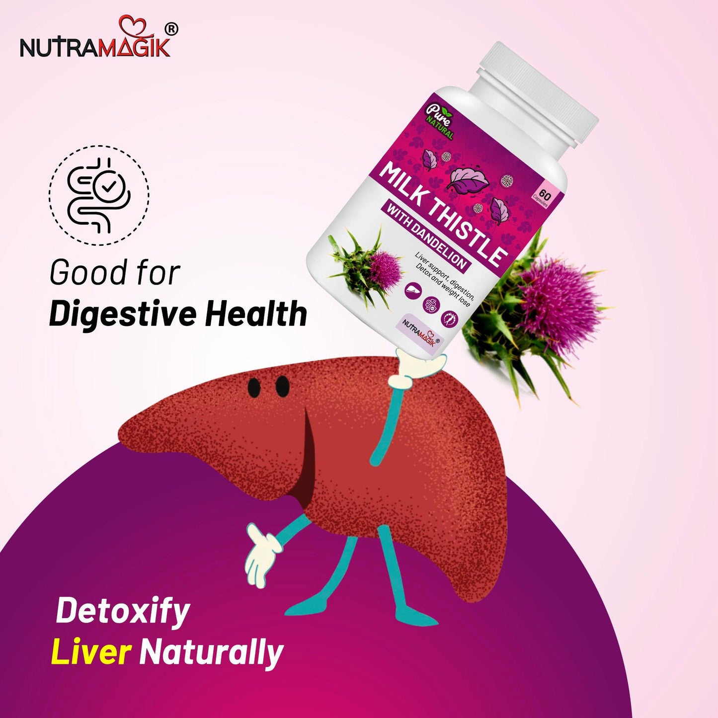 Nutramagik Milk Thistle with Dandelion Root Extract - Detox and Liver Support Blend (60 Capsules, 1)