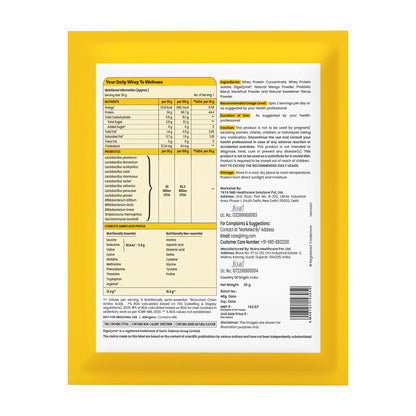 Tata 1mg Ultra Clean Whey Protein Isolate + Concentrate - Natural Mango 36g | 24g Protein, 5.6g BCAA & 30B CFU Probiotics-1 Sachet
