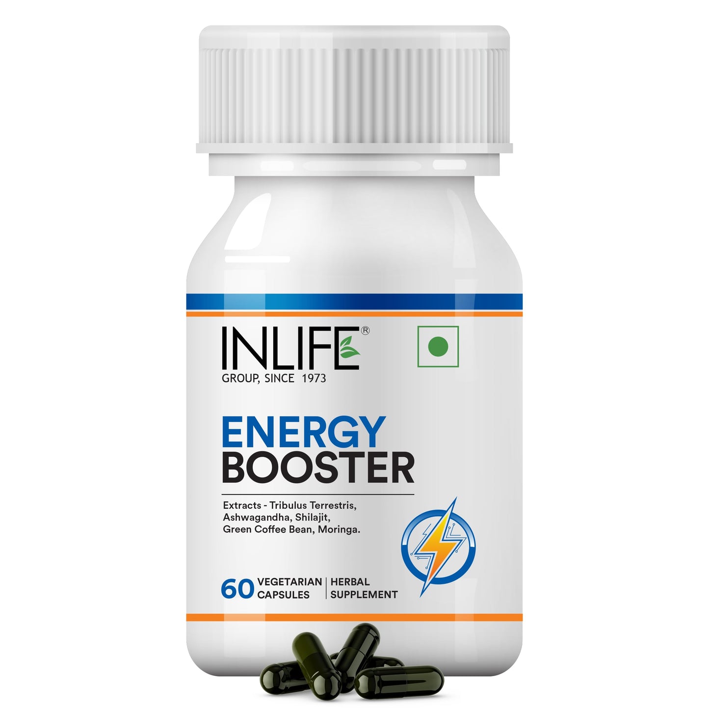 INLIFE Energy Booster Supplement, 5-Herb Blend, 500mg, 60 Veg Capsules