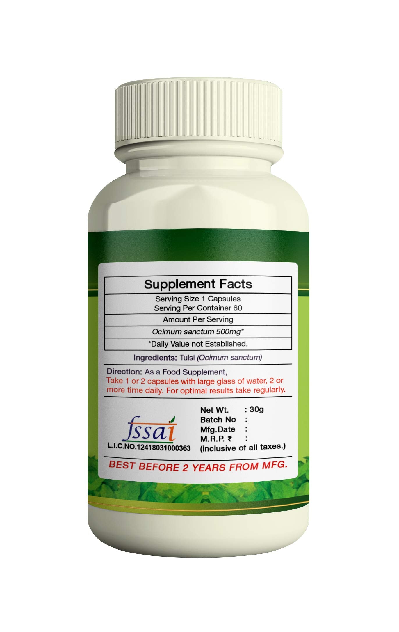 ERBZENERG Tulsi (Ocimum sanctum) Holy basil 60Capsule 500mg- (Pack of 2)