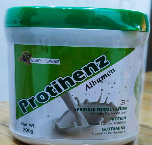Protihenz Albumen Elaichi Flavour Protein Supplement, 200g, Sprinkle Formulation with Glutamine