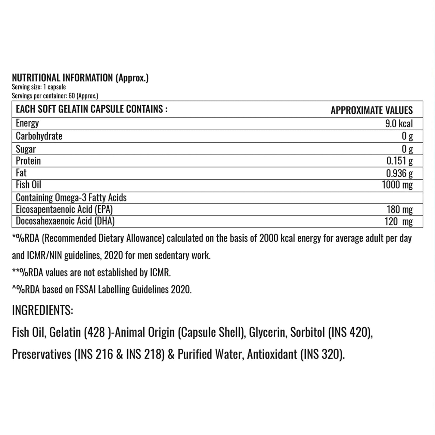 Steadfast Nutrition Fish Oil Omegs- 3, 1000mg Triple Strength for Healthy Heart, Brains, Joints & Body (60 Softgel Capsules)