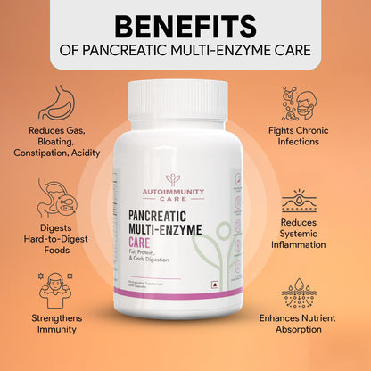 Autoimmunity Care Pancreatic Multi-Enzyme Care | High-Potency Digestive Enzymes & Pancreatin Capsules | Pancreas Supplements, Liver & Gallbladder Support | Gut Health & Digestion Support | 60 Caps (60 doses)