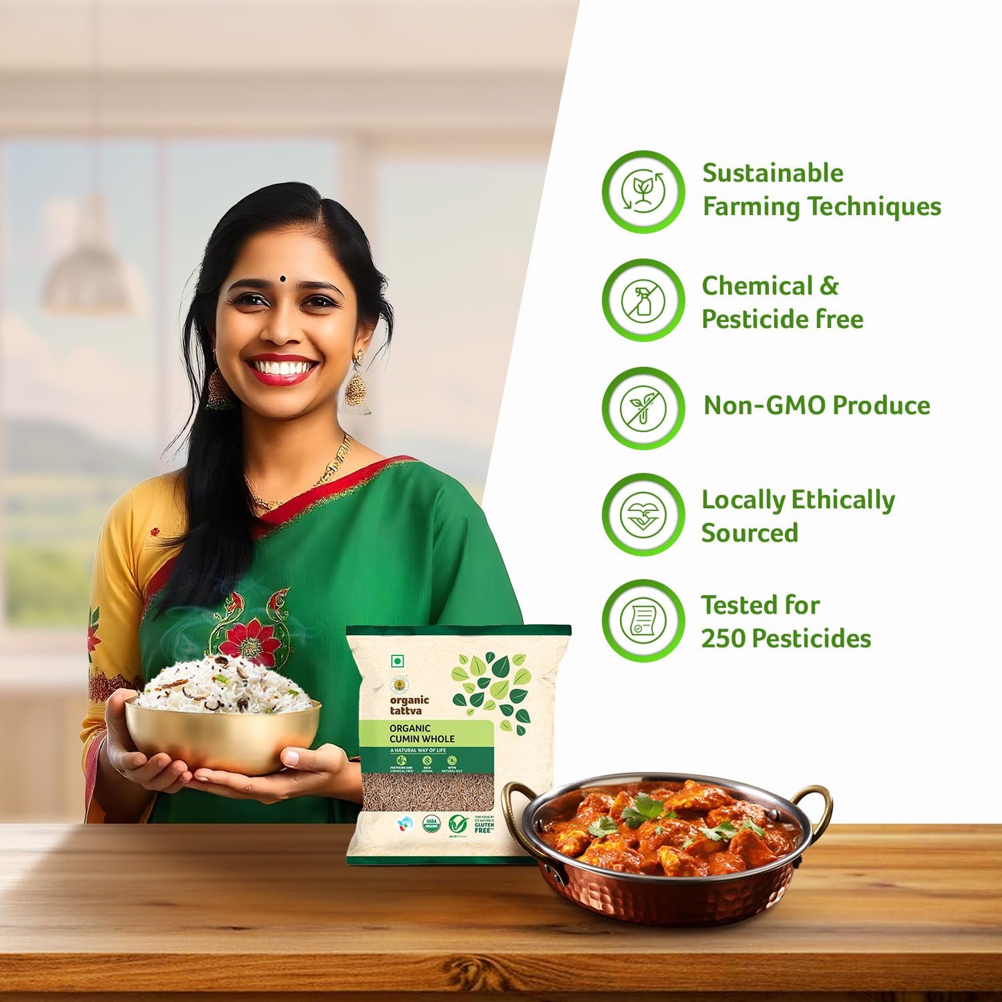 Organic Tattva Jeera 100 gm | Whole Cumin Seeds | Natural Zeera Masala | Fresh Organic Grocery Spice | Quality Jeera Seeds for Cooking & Indian Recipes