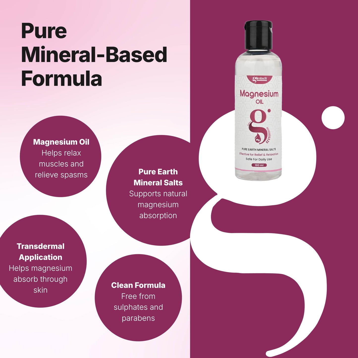 GLIMLACH Magnesium Oil for feet, Sleep Support, Pain Relief & Muscle Recovery | Suitable for Foot Massage and Body Use | Lightweight Formula for Daily Personal Care (100ml, Pack of 1)