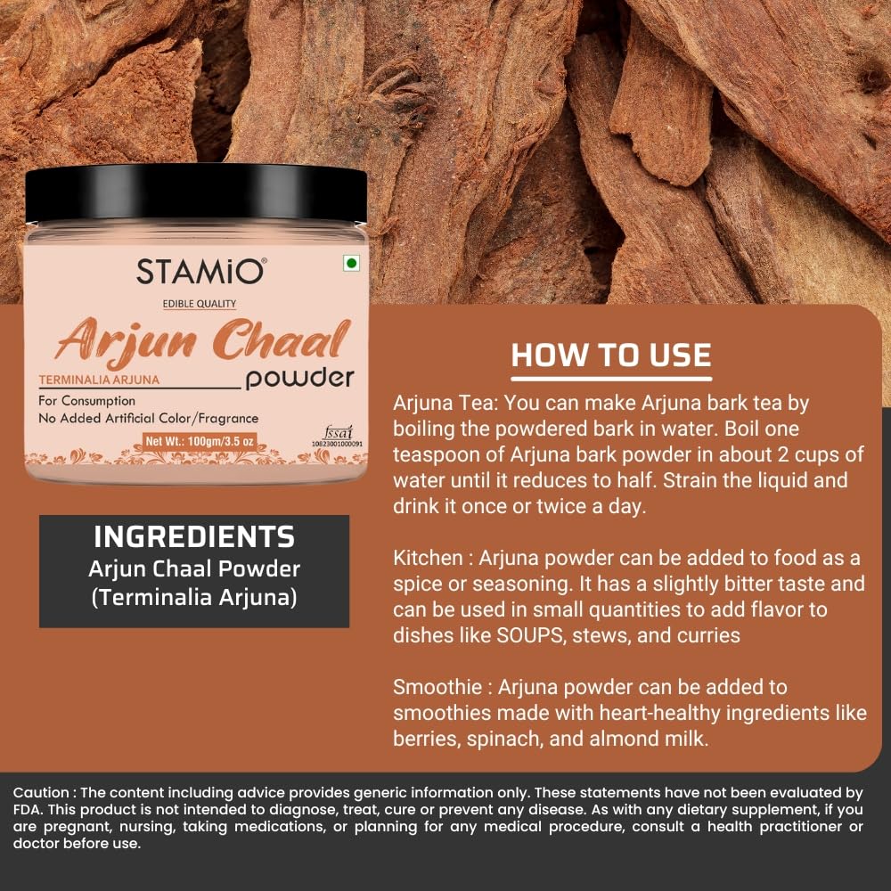 STAMIO Arjun Chaal Powder 100 gm | Pure Triple Filtered Terminalia Arju- image 8