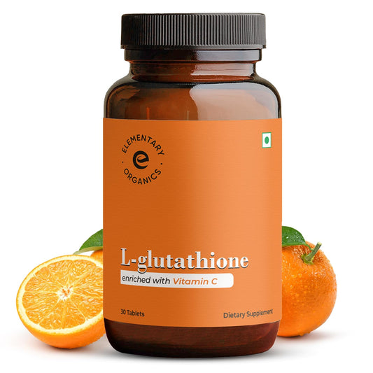 Elementary Organics L Glutathione Tablets with Vitamin C | Antioxidant Support, for Skin Glow and Hydration– 30 Veg Tablets (30 - Tablet)