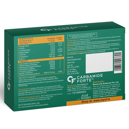 Carbamide Forte Glucosamine & Chondroitin MSM - Joint Support Supplement with Vitamins - 3900mg Per Serving – 10 Tablets