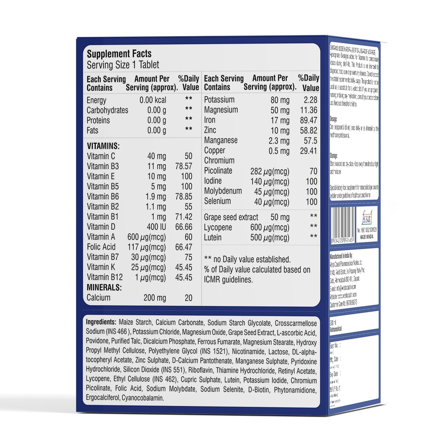 Westcoast Viticare Multivitamin, Multimineral & Antioxidants Tablets Over 24 Key Nutrients to Match up Daily Nutritional Requirement with Added Advantages of Lycopene Grape Seed Extract & Lutein 30 Tablets