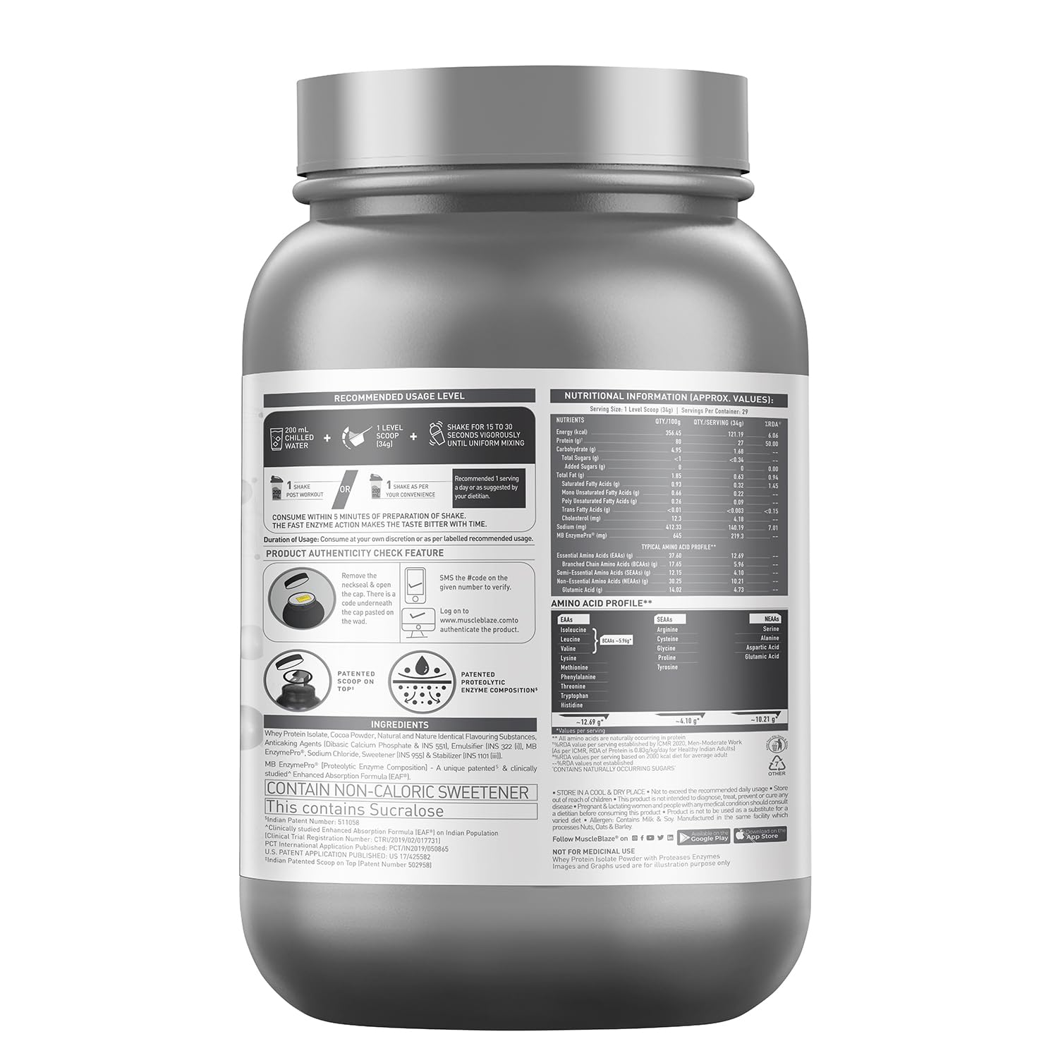 MuscleBlaze Biozyme Iso-Zero, Low Carb Whey Protein Isolate Powder, 27g- image 3