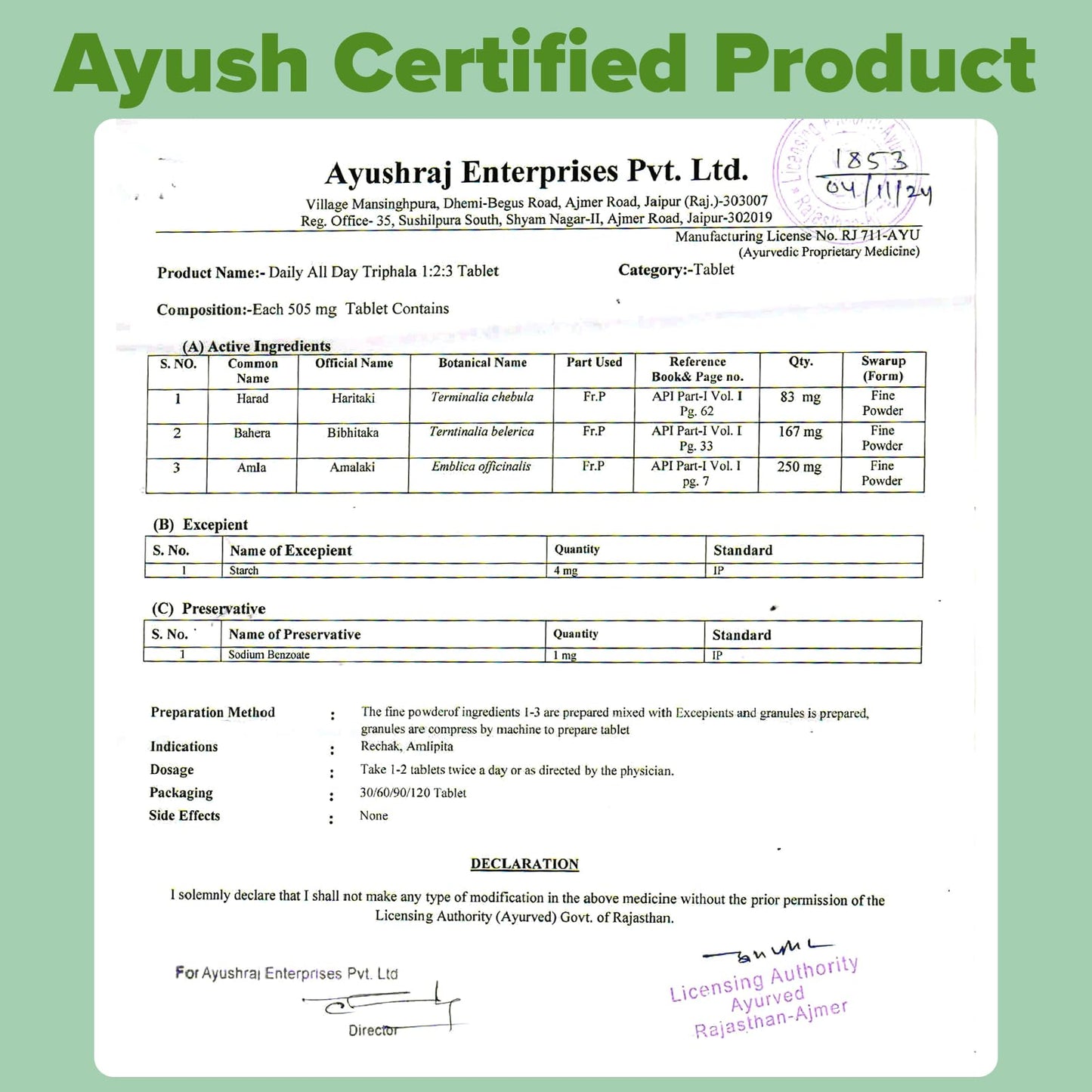 Daily All Day Triphala 1 2 3 Ratio Tablets 120 for Constipation, Acidit- image 4