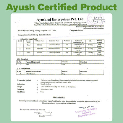 Daily All Day Triphala 1 2 3 Ratio Tablets 120 for Constipation, Acidit- image 4