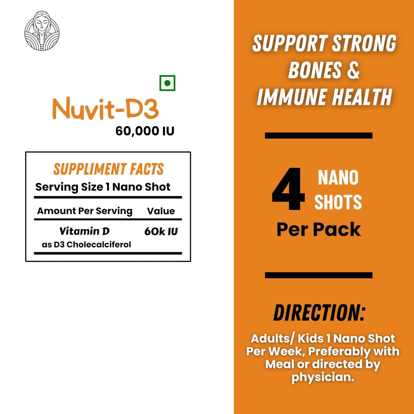 The Old Natural Nuvit D3 Vitamin D3 60000 Iu I Cholecalciferol Vitamin D3 Oil 60000 Iu Sugar Free Nano Shots I Once In A Week - 5Ml (Pack Of 8 Nano Shots - 40Ml)