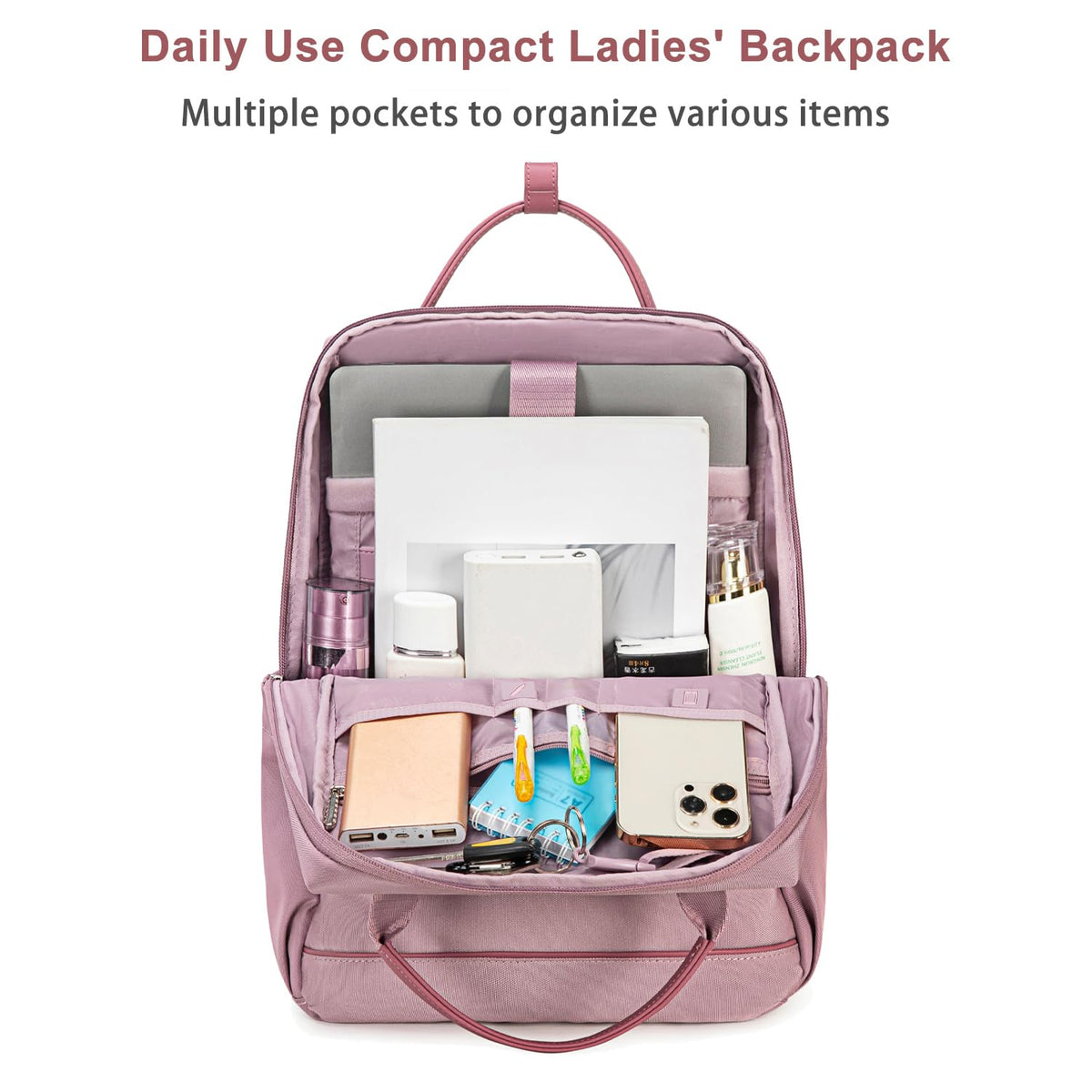 Chantria Casual Backpack for Women Stylish 13L Small Backpack fit 14 inch Laptop Compact Daypack Polyester Multi-pockets for Office Casual and Shopping