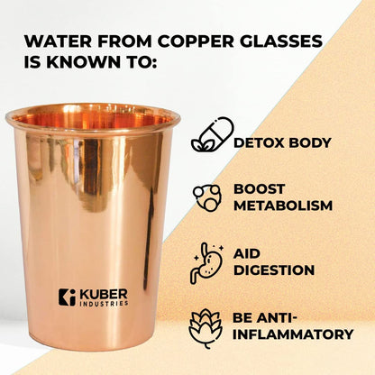 Kuber Industries Copper Water Bottle 950 ml & Pack of 2 Glasses 300ml | 100% Pure Copper Water Bottle& Glasses I Leak Proof, Rust Proof I Copper Utensils For Home, School & Office