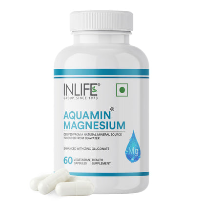 INLIFE Aquamin Marine Magnesium, Highly Bioavailable with 70+ Trace Minerals, Muscle Bone & Gut Health Support, 60 Veg Capsules
