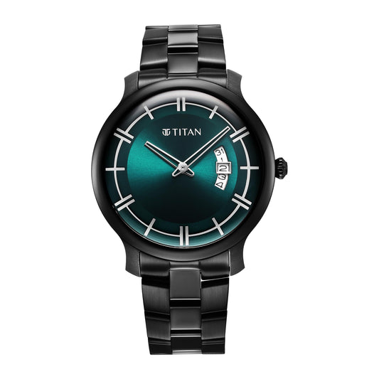 Titan Classic Distincta Green Dial Analog with Date Stainless Steel Strap Watch