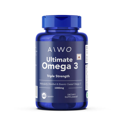 AIWO Ultimate Omega 3 Triple Strength Fish Oil Capsules for Men & Women, 1000 mg with 460 mg EPA & 380 mg DHA, 60 Softgels, Burp-Free Formula, Supports Heart, Brain, Joints & Eye Health