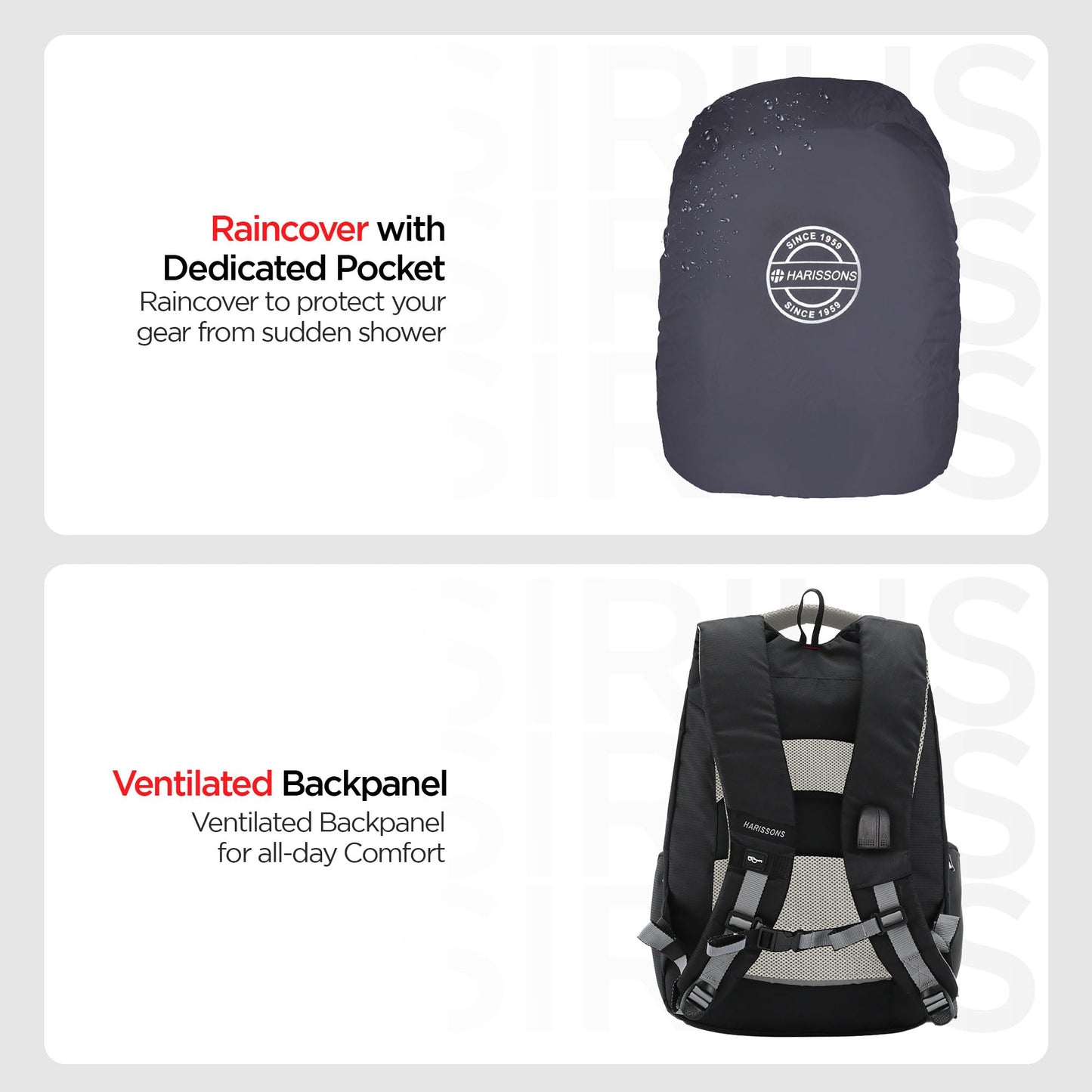 HARISSONS Sirius Travel Laptop Backpack | 45L | Fits 15.6” Laptop | Heavy-Duty Build | USB & Audio Port, Multi-Level Organizer, Trolley Sleeve | Work, Travel & College (black)