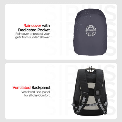HARISSONS Sirius Travel Laptop Backpack | 45L | Fits 15.6” Laptop | Heavy-Duty Build | USB & Audio Port, Multi-Level Organizer, Trolley Sleeve | Work, Travel & College (black)