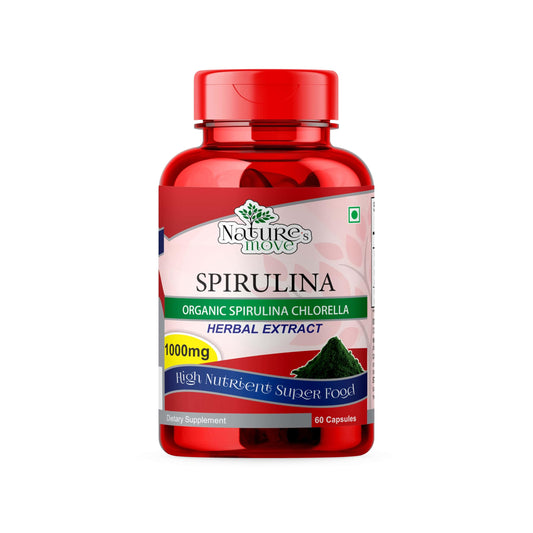 Natures Move Organic Spirulina 1000mg 60 Capsules | Nutrient-Rich Superfood for Immunity & Energy