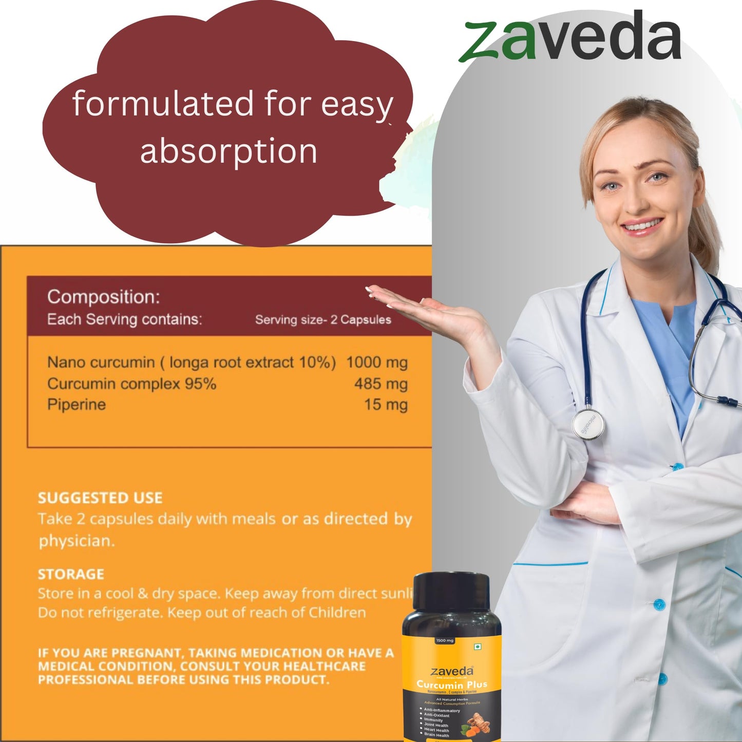 ZAVEDA Nano Curcumin Plus 1500mg | Pure Nano Curcumin with Biopiperine- image 5