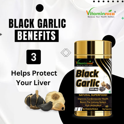 Vitaminnica 100% Natural Black Garlic Capsules Superfood Immunity Booster - Heart & Weight Management - Detox Antioxidant Supplement - 120 Veg Capsules (Pack of 2)