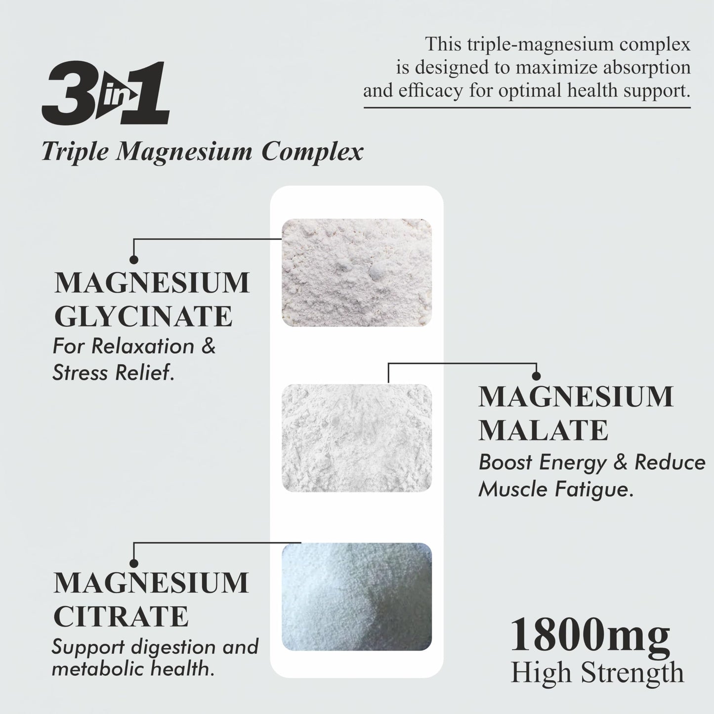 Vitaminnica Magnesium 3-in-1 Complex | Glycinate, Citrate, Malate | High Absorption | 90 Vegan Capsules | Muscle Relaxation, Sleep Support, Stress Relief, Bone & Nerve Health