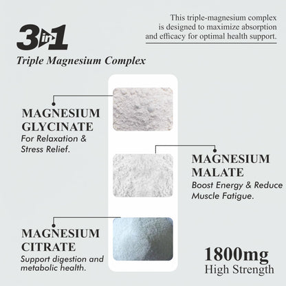 Vitaminnica Magnesium 3-in-1 Complex | Glycinate, Citrate, Malate | High Absorption | 90 Vegan Capsules | Muscle Relaxation, Sleep Support, Stress Relief, Bone & Nerve Health