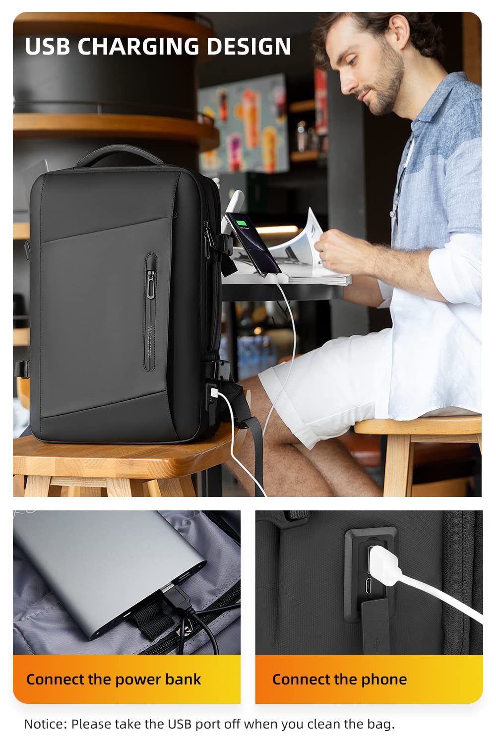 MARK RYDEN Laptop Backpack, 17.3 Inch Large Capacity Business Backpack For Men, Waterproof Expandable Carry-On Travel Backpack, Antitheft School Backpack With Usb Charger - Black