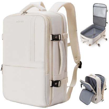 Evmyo 47L Travel Backpack for Women Men, Carry On Backpack Flight Approved, 17.3 Inch Laptop Backpack, Large Off White, Large, Travel
