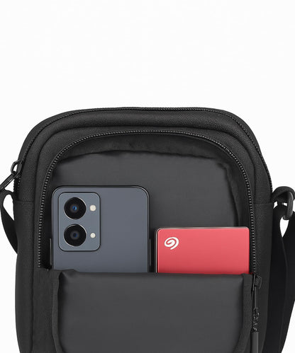 COUNSELOR Sling Bag for Men and Women, Polyester Crossbody Bag, Adjustable Strap, Zipper Closure, Multiple Compartments, Lightweight Stylish Mini Side Bag for Daily Use, Travel LUNO (Black)