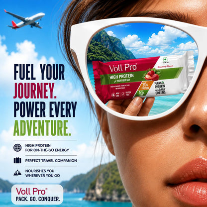 Voll Pro Plant Protein Bar with Daily Greens - High Protein 20g, Fiber 5.5g, 0g Sugar - Strawberry Flavour- Non-GMO- Gluten & Trans Fat Free-Crunchy, Delicious Nutrient-Rich Protein Bars,(50g X 6 Bar) -Pack Of 6 Bar (Pack Of 6, Strawberry)