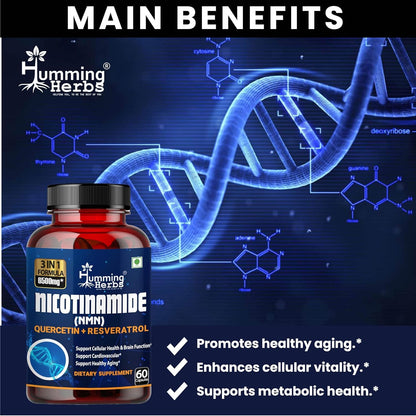 Humming Herbs NMN Nicotinamide Mononucleotide with Resveratrol & Quercetin | Supports Cellular Health, Boosts NAD+ Levels, Promotes Energy & Healthy Aging | Advanced Anti-Aging Formula 60 capsule