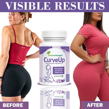 Herbal Hanger CurveUp Natural Hip Capsules, 30 Count, Ayurvedic Formula, 500mg Capsules with Jadhwar and Isabgol for Body Caree and Healthy Weight Supporrt