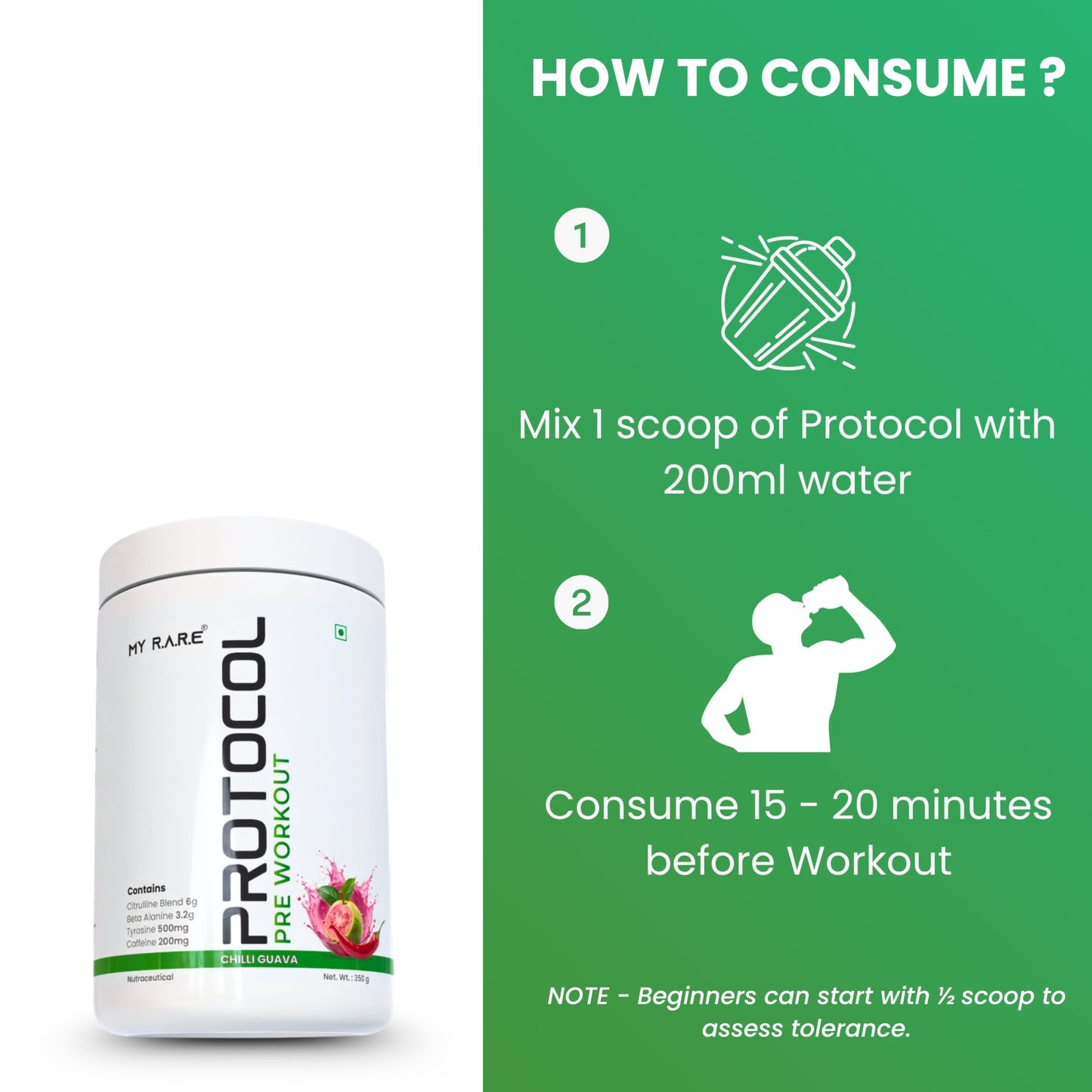 My Rare Protocol Pre-workout [25 Servings, Chilli Guava Flavour] | Boost Energy, Sharp Focus, Peak Pump | Pre-workout Supplement for Athelete's - 350g