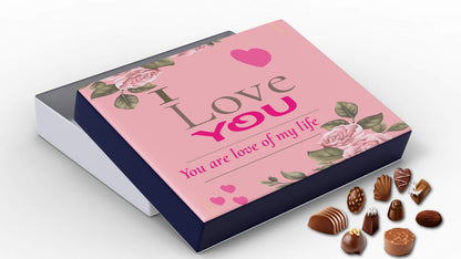Redbakers.in I Love You 12 Chocolate Gift Box & Greeting Card Combo (LovofmyLife), 180 gram