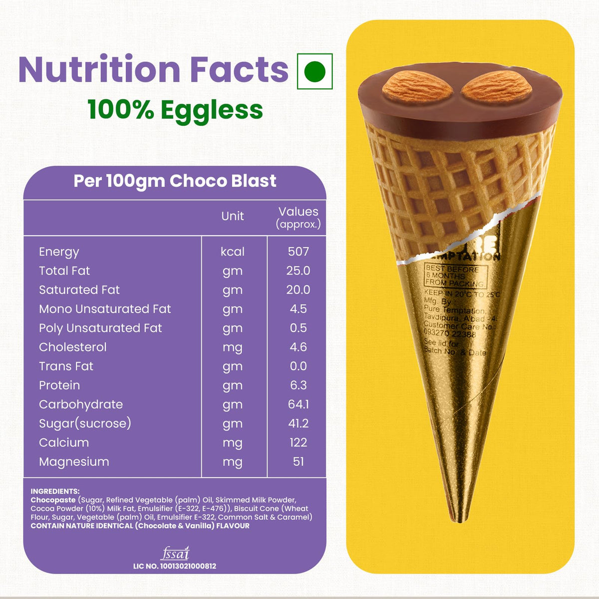 Pure Temptation Chocoblast Chocolate-Filled Waffle Cones [30 Pieces Chocolate Box] Snacks for Kids & Adults- Non-Meltable Gift Pack- Individually Wrapped Cone Bites- Roasted Almond