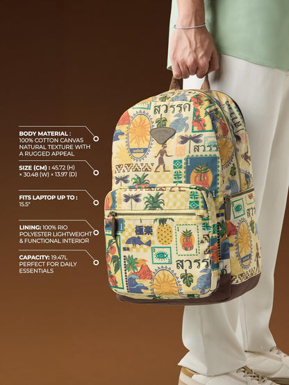 The Souled Store Tropical Unisex Adult Cotton Canvas Upper Multicolour All Over Printed 19L Casual Backpacks