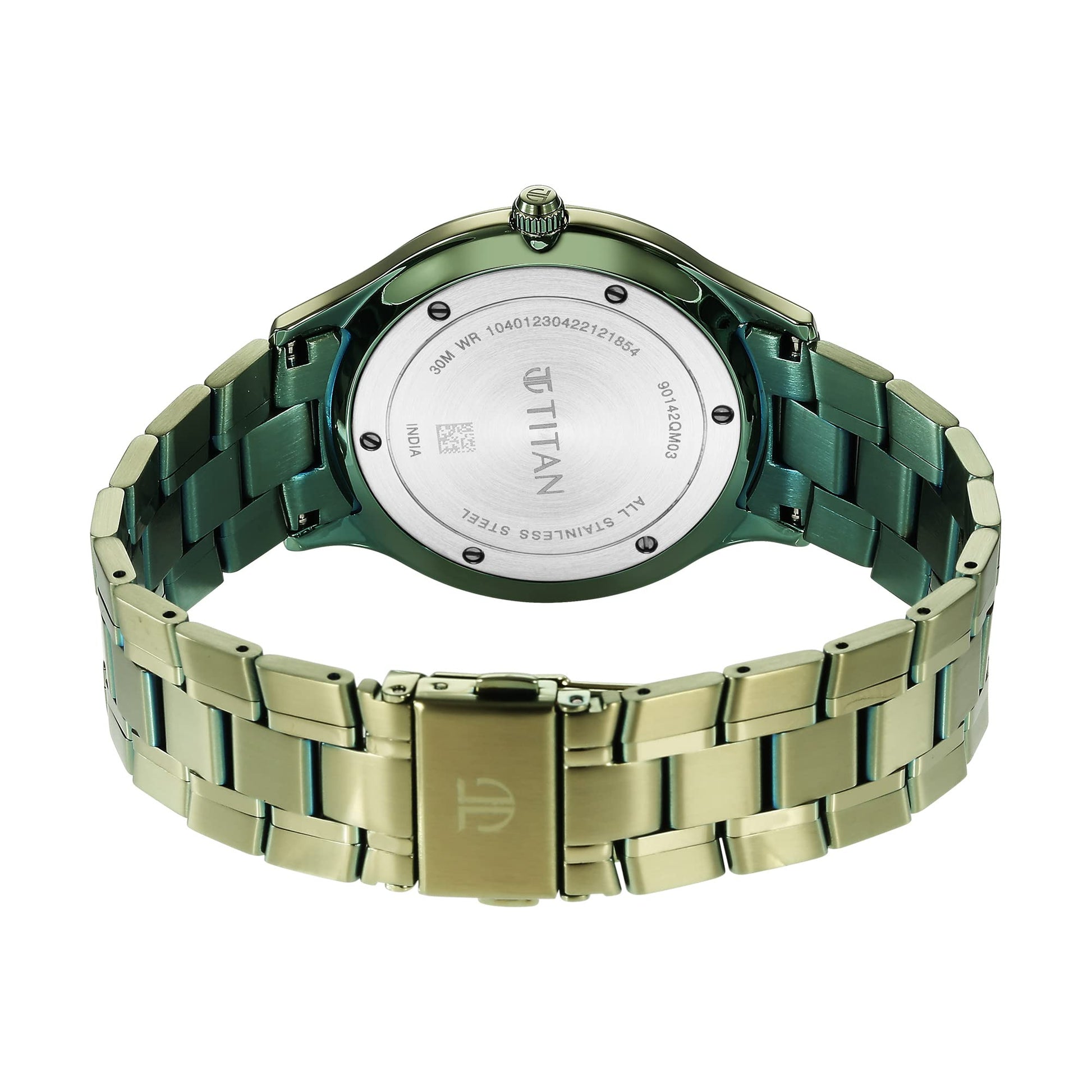 Titan Classique Slimline Quartz Analog with Date Olive Green Dial Metal- image 2