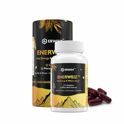 Enerweiz Daily Energy & Stamina Capsules for Men & Women | With L-Arginine & Maca Root | Supports Blood Flow, Performance & Vitality | 60 Capsules