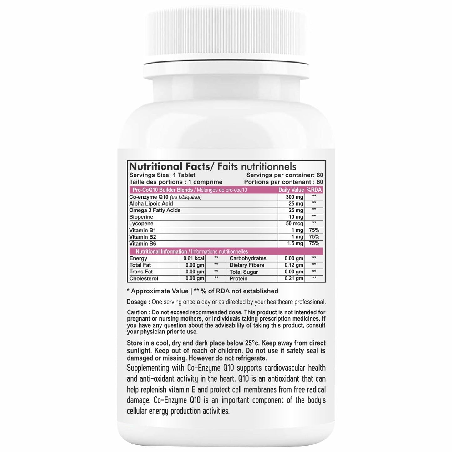 HERBAGENIX Coq10 Coenzyme Q10 300mg With Alpha Lipoic Acid Ala, Omega 3 Fatty Acid, Lycopene, Bioperine And Vitamin B1, B2 And B6 To Good Health Supplement-60 No Sugar Veg Tablets (No Capsule)