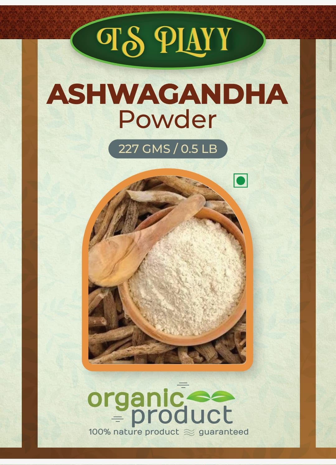 TS Playy "Organic Ashwagandha Powder - Natural Stress Relief Supplement, Ayurvedic Herb for Anxiety Support and Holistic Wellness - 227g"