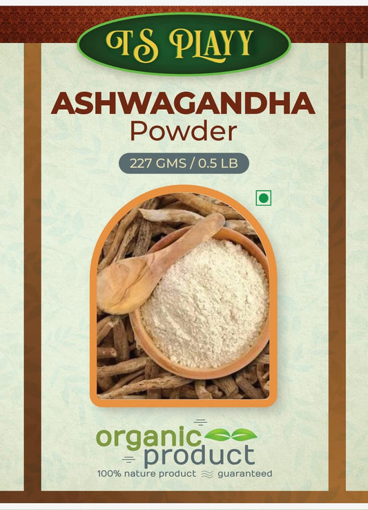 TS Playy "Organic Ashwagandha Powder - Natural Stress Relief Supplement, Ayurvedic Herb for Anxiety Support and Holistic Wellness - 227g"